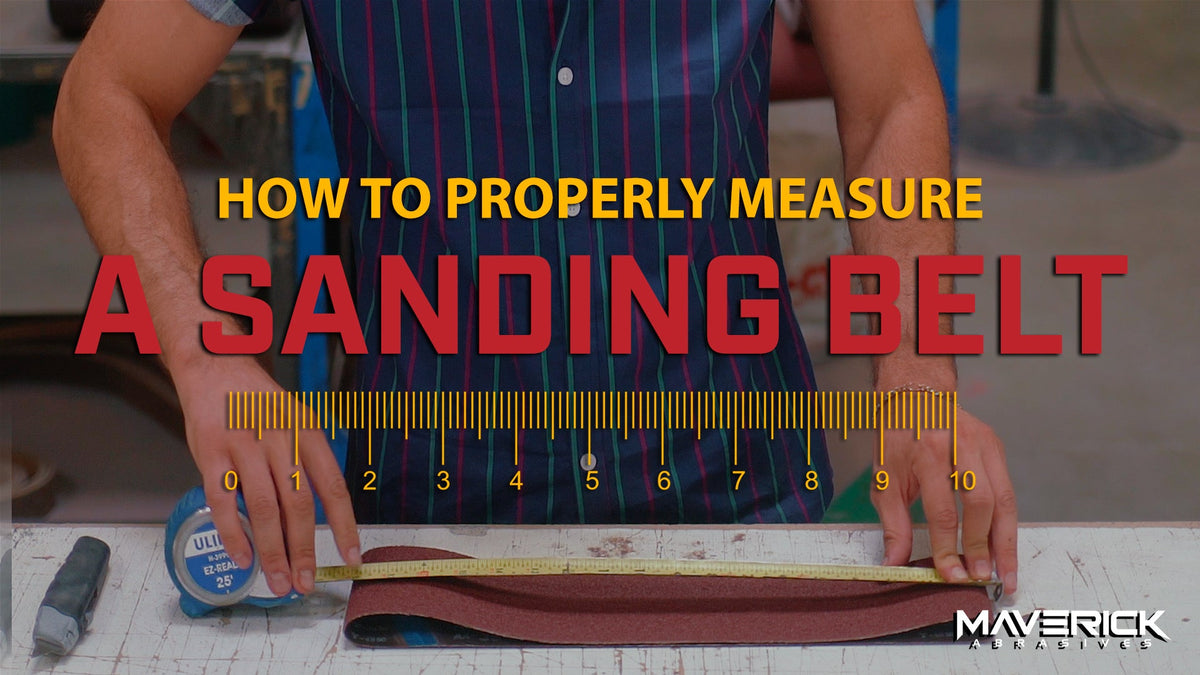 “How to Properly Measure a Sanding Belt” text over a worker using a tape measure