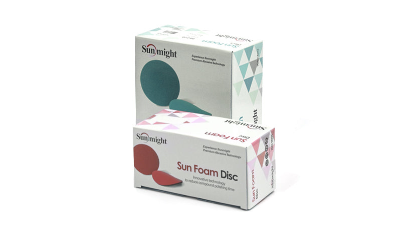 Sunfoam sanding pad with fabric and foam structure, designed for efficient polishing and sanding on curved surfaces.