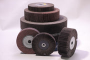 Pack of 5 unmounted flap wheels, 6 inches by 1 inch, made from aluminum oxide.