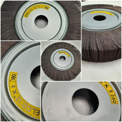 Pack of 5 unmounted 6x1 inch aluminum oxide flap wheels for surface finishing and sanding.