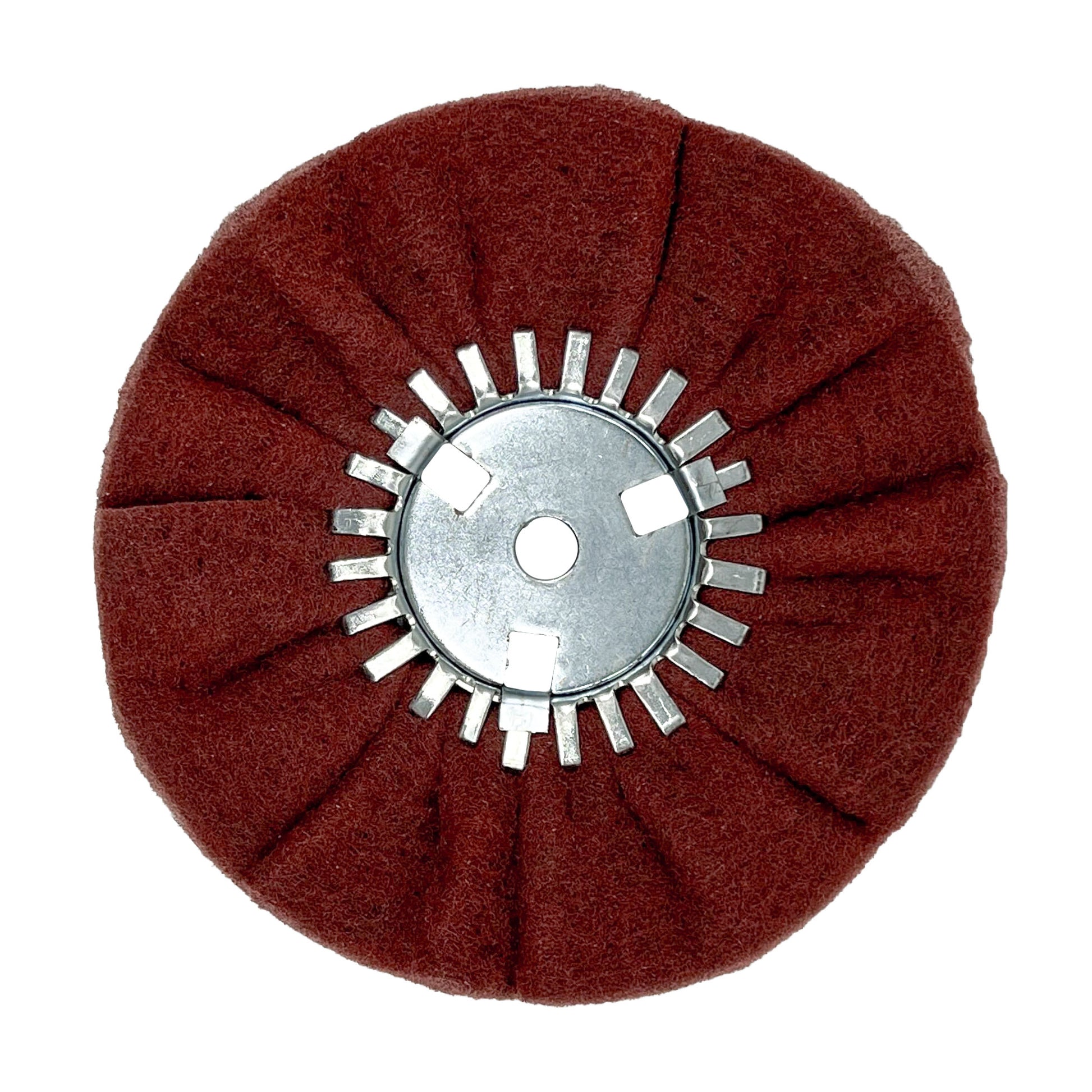 Satin Airway Buffing Wheel for Angle Grinders, ideal for smoothing metal surfaces before polishing.