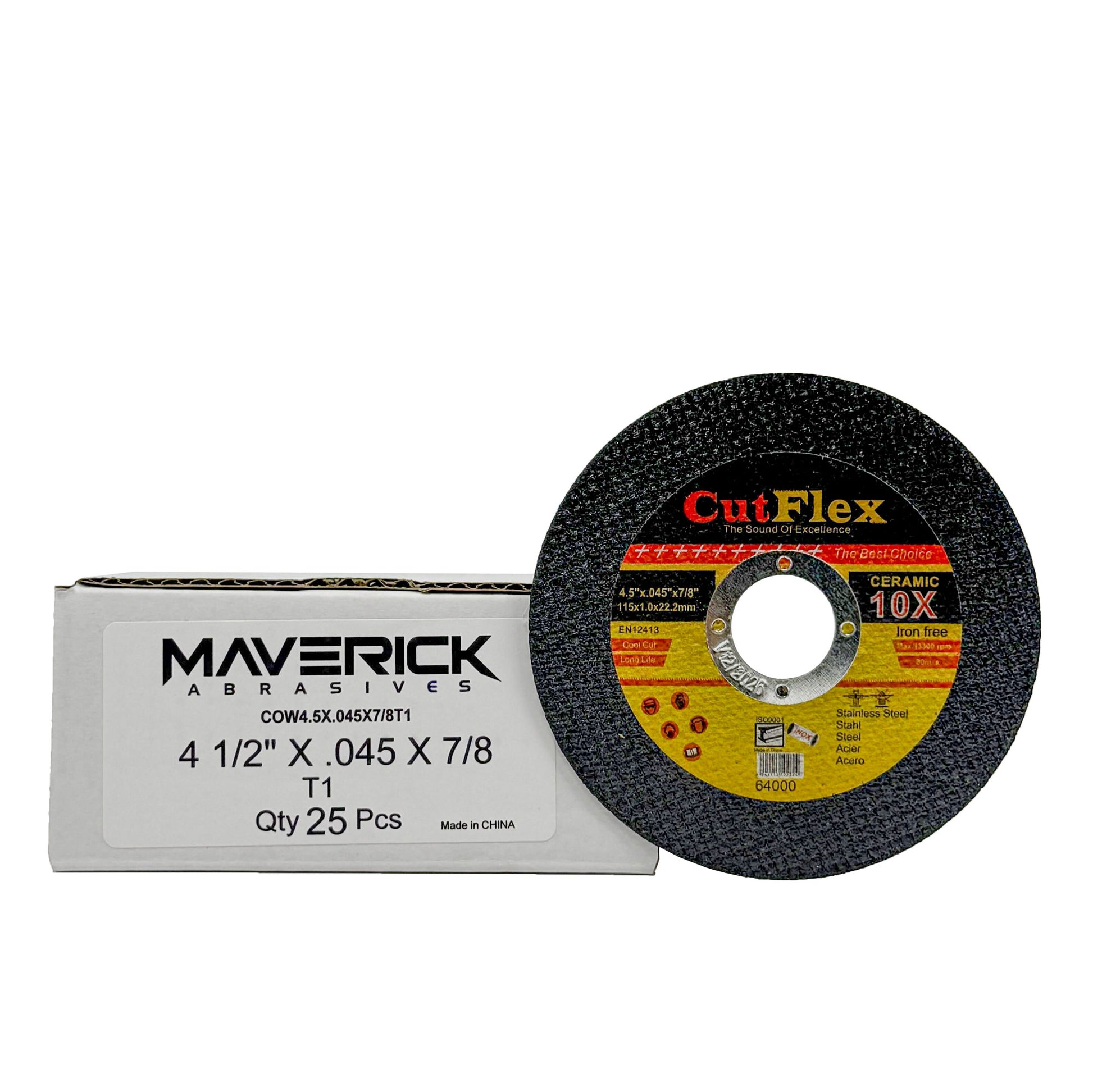 Alt text: Pack of 25 premium 4.5-inch Type 1 cut off wheels, ideal for metal cutting, compatible with angle grinders.