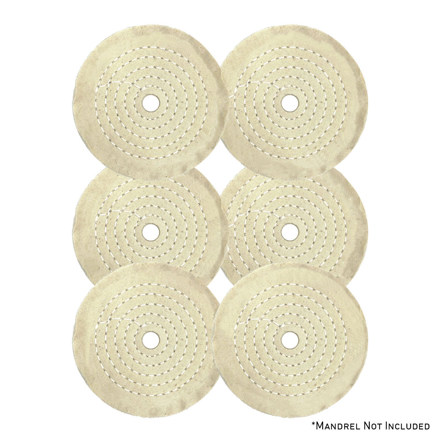 Assorted mini buffing wheels in yellow mill treat and untreated material, showing 2, 3, and 4 sizes for detailed polishing.