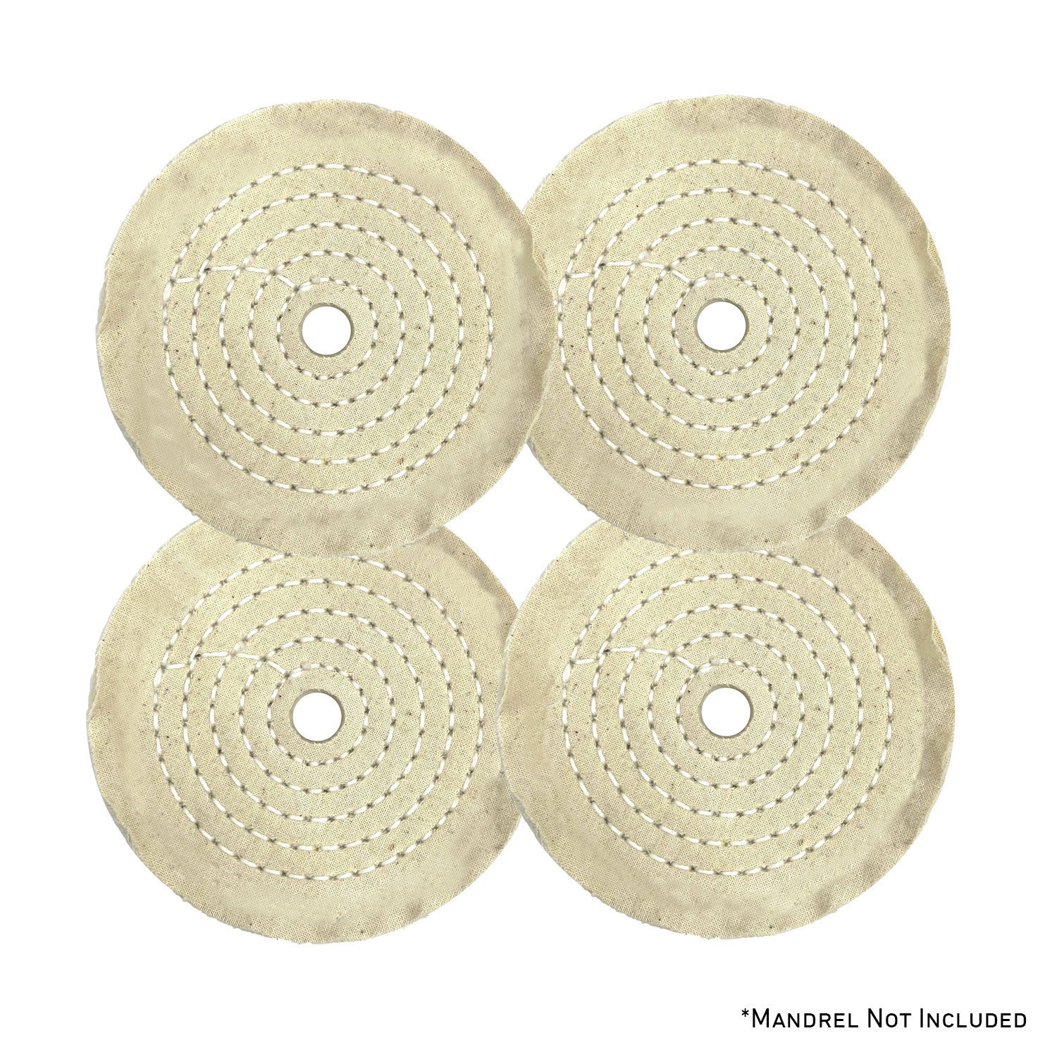 Assorted mini buffing wheels in yellow mill treat and untreated varieties, showcasing different diameters and ply counts.