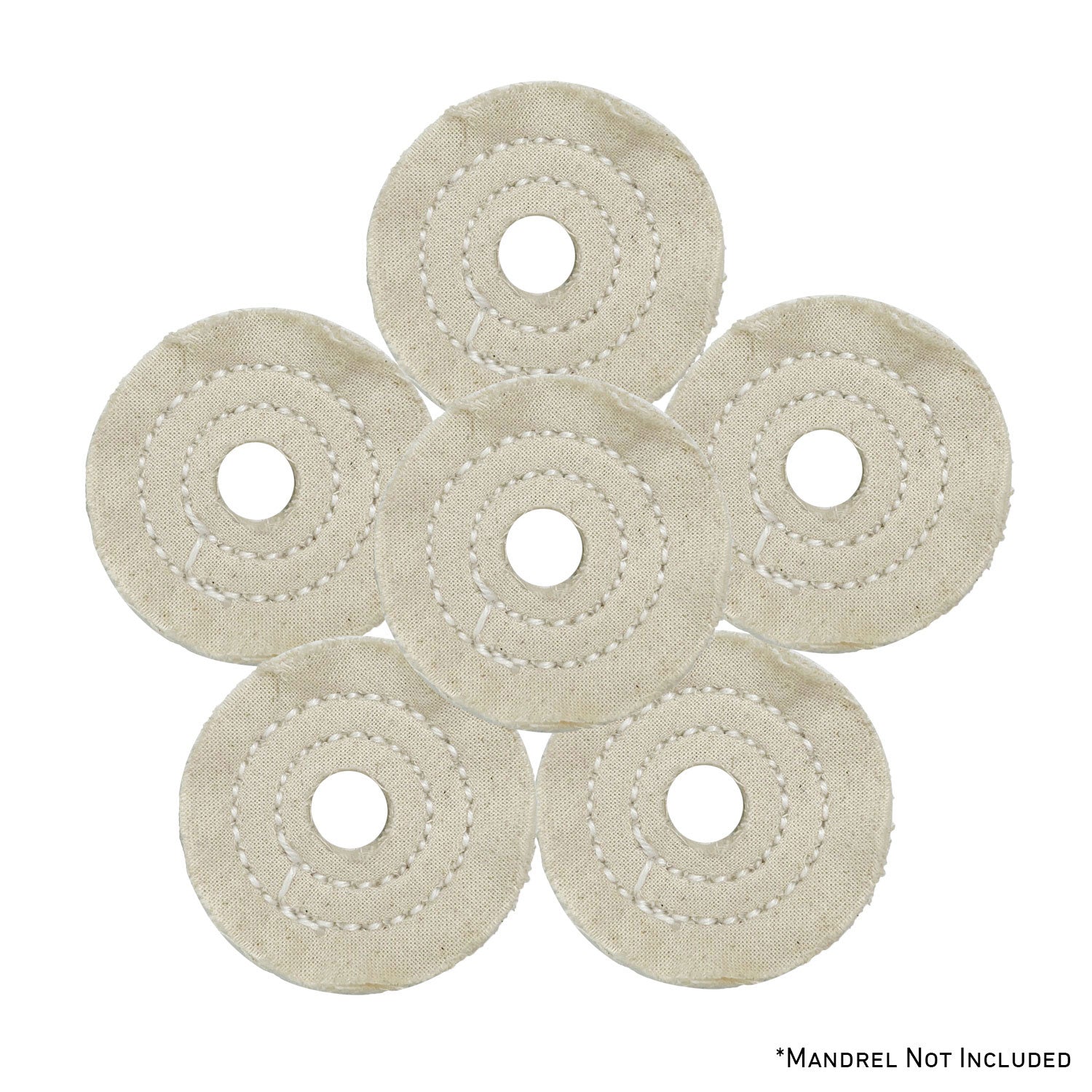 Assorted mini buffing wheels with 1/2 arbor hole, available in various diameters and ply counts for detailed polishing.