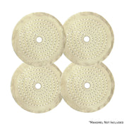 Assorted mini buffing wheels in yellow mill treat and untreated varieties, displaying different sizes and ply counts.