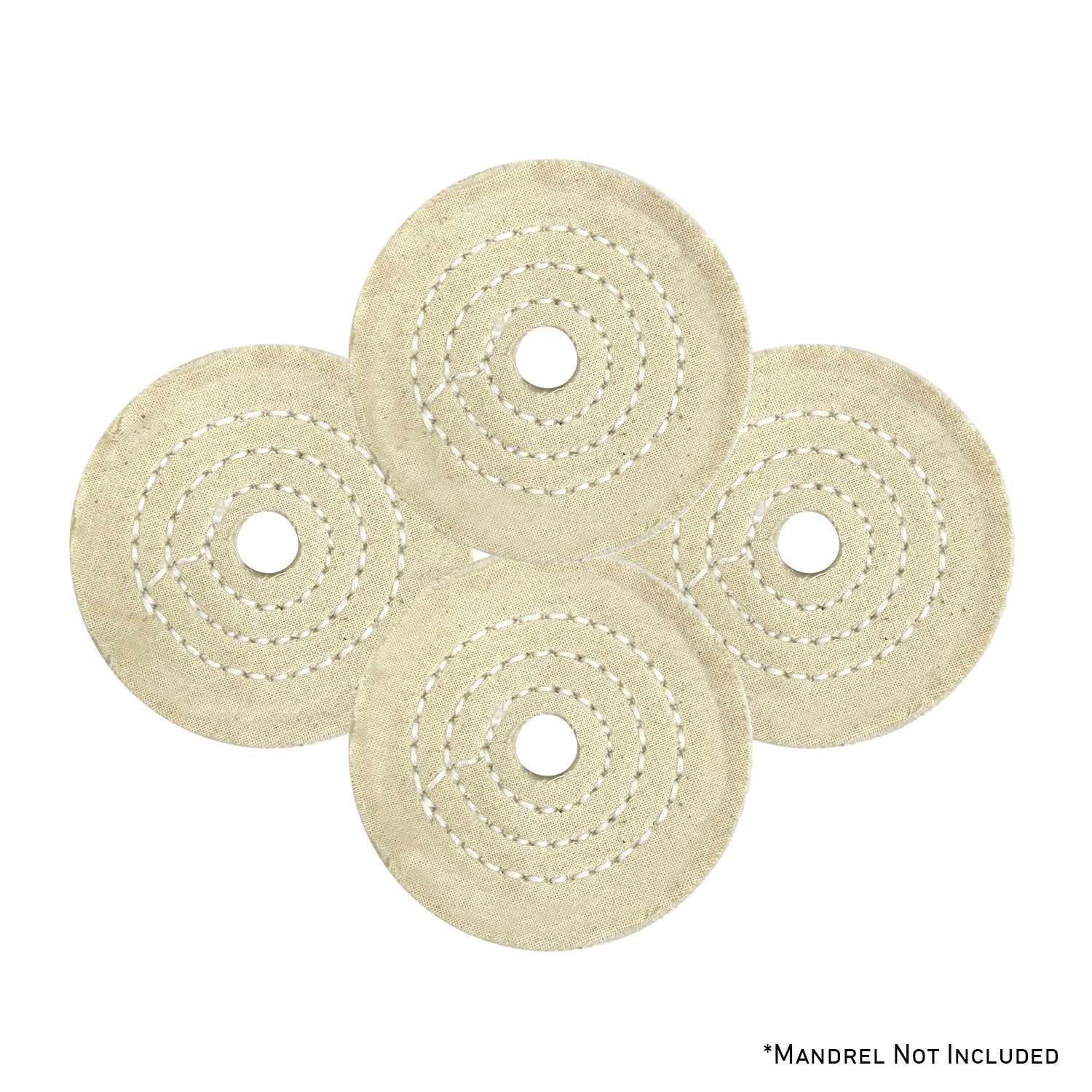 Assorted mini buffing wheels in yellow mill treat and untreated material, showcasing different diameters and ply counts.