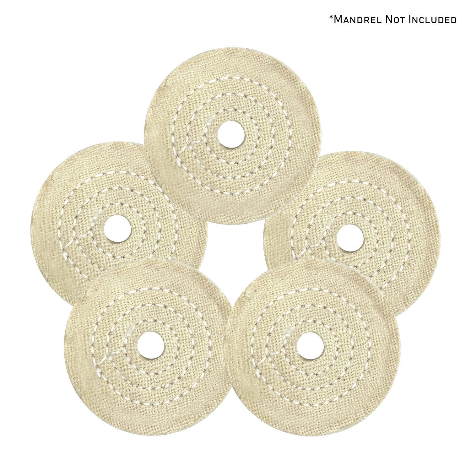 Assorted mini buffing wheels in 2, 3, and 4 diameters, made from durable yellow mill treat and muslin, ideal for detailed polishing.