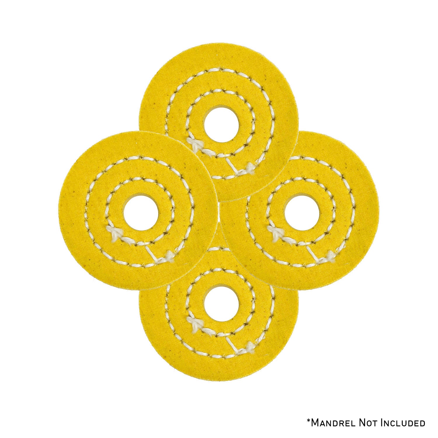 Assorted mini buffing wheels in yellow mill treat and untreated variants, showing different sizes and ply counts.