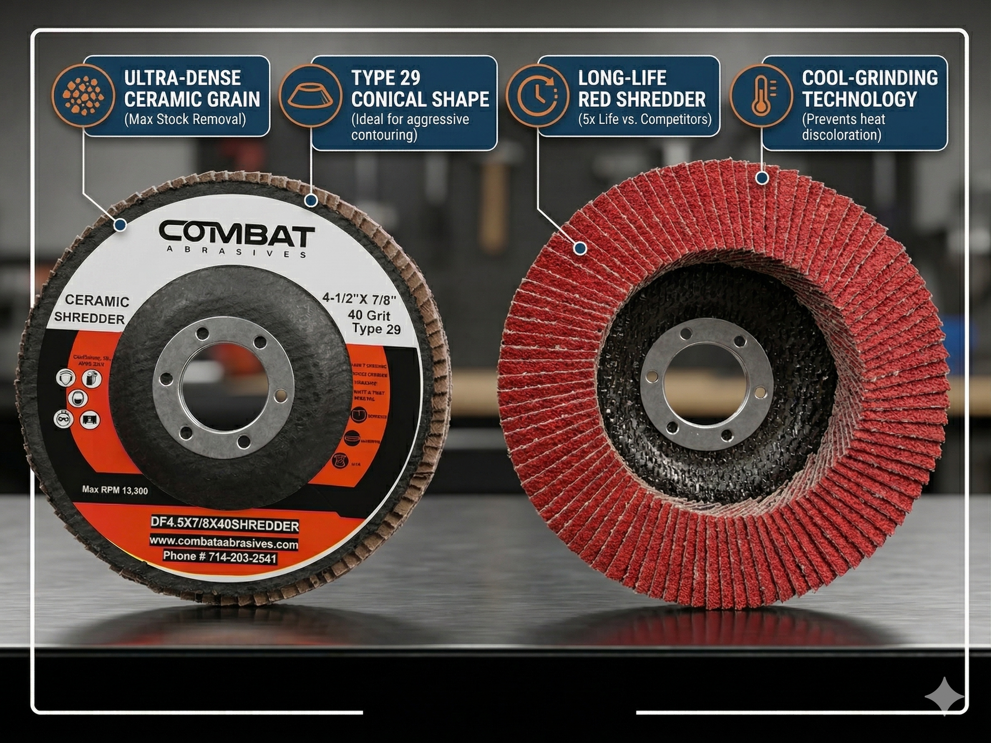 4-1/2" x 7/8" High Density Ceramic Flap Disc Type 29 - Maverick Abrasives