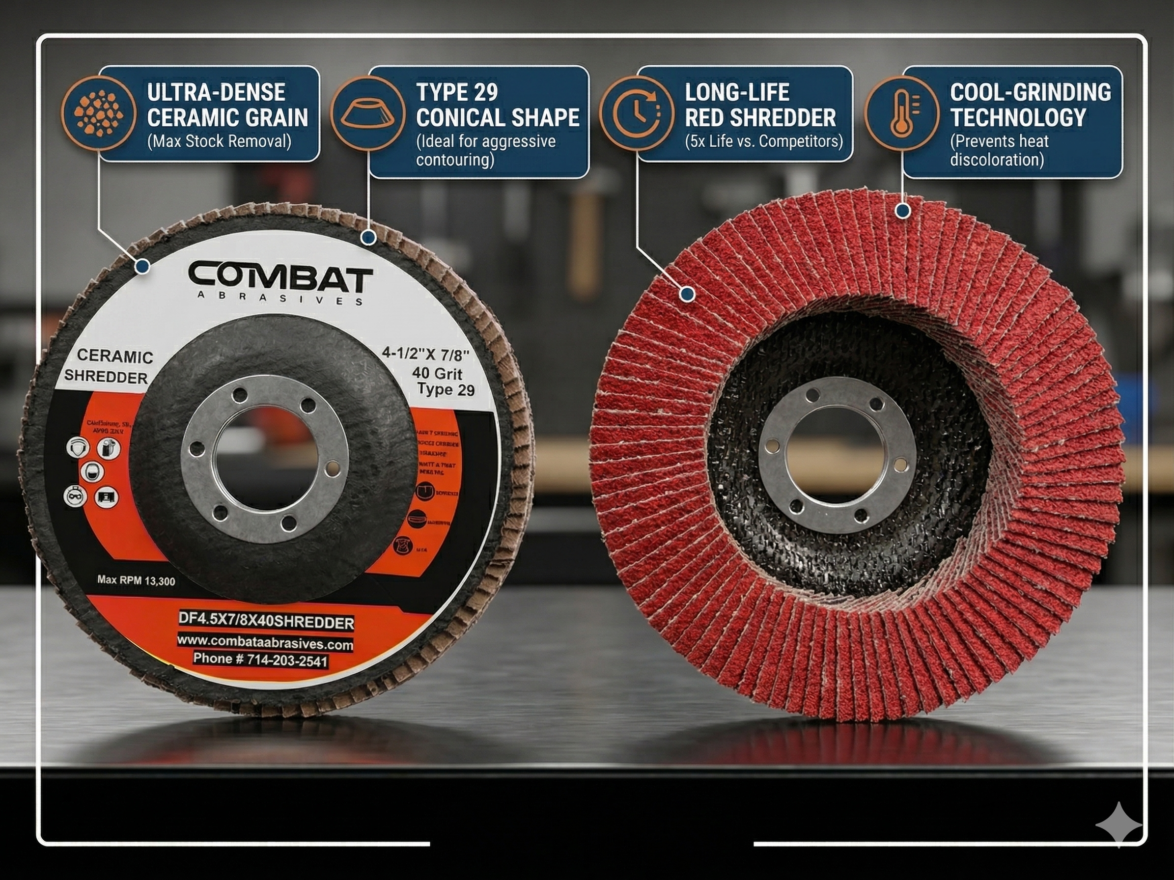 4-1/2" x 7/8" High Density Ceramic Flap Disc Type 29 - Maverick Abrasives