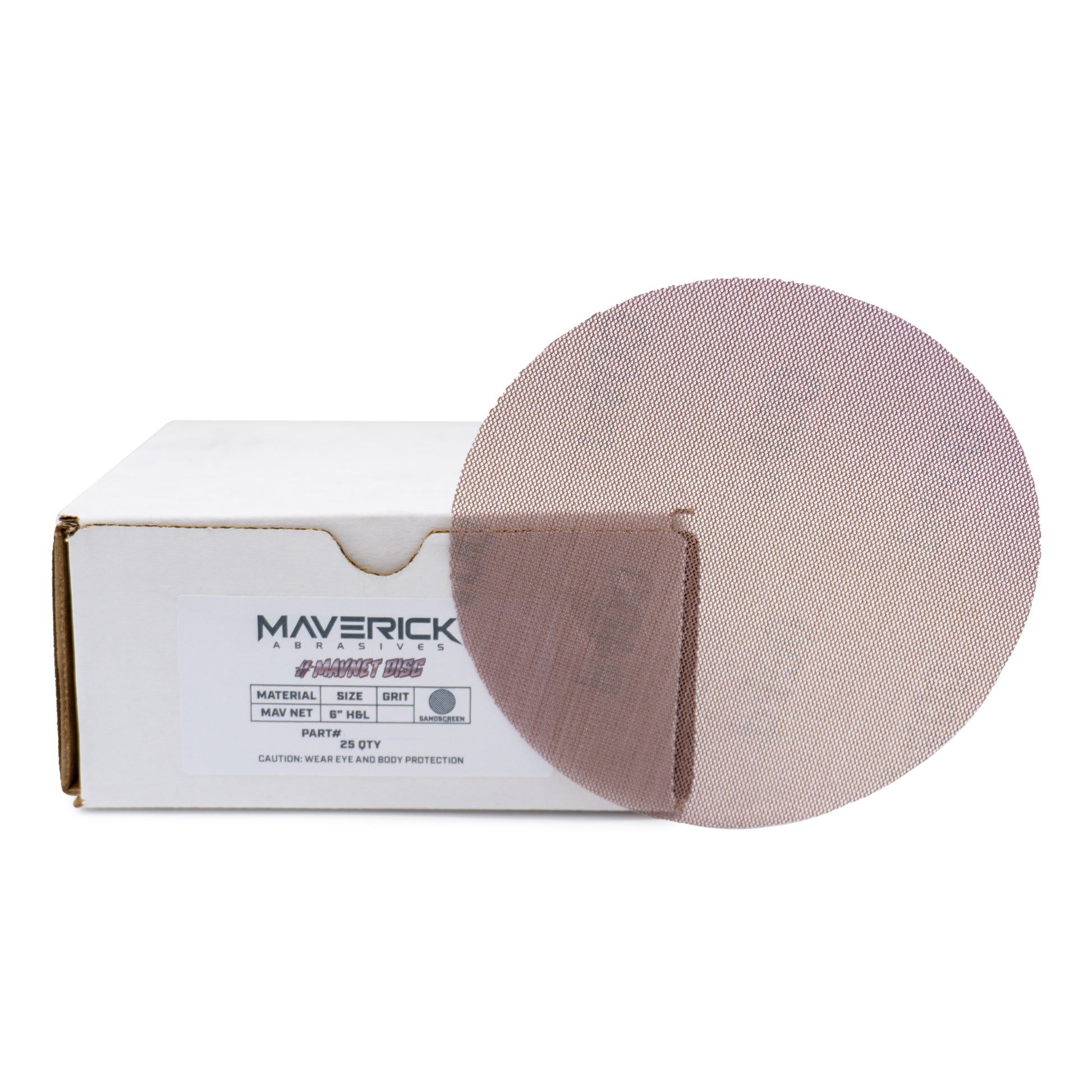 6-inch #MAVNET Hook & Loop Sanding Screen Disc, clog-free with long-lasting aluminum oxide grain.