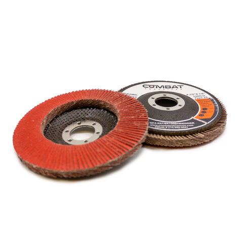 4-1/2 inch x 7/8 inch Type 29 High Density Ceramic Flap Disc for rapid and cool metal and wood fabrication.