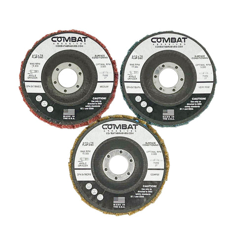4-1/2 x 7/8 Type 29 high-density surface conditioning flap disc in coarse, medium, and fine grits for metal and fiberglass.