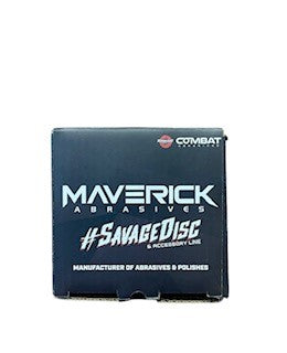 Alt text: Box of 50 Savage Ceramic 5-inch Multi-Hole Hook & Loop Sanding Discs, durable with untearable backing.