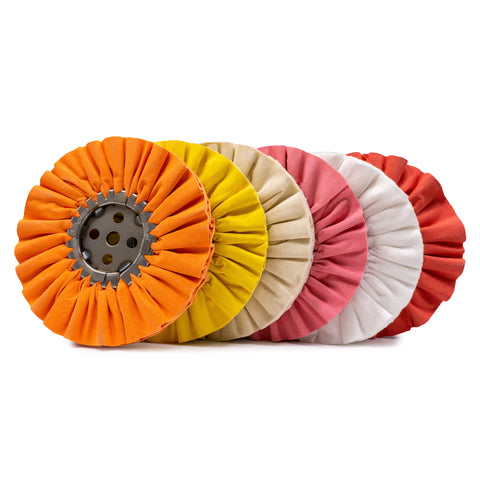Pack of 10, 20-inch diameter airway buffing wheels by Maverick Abrasives, suitable for polishing metals.