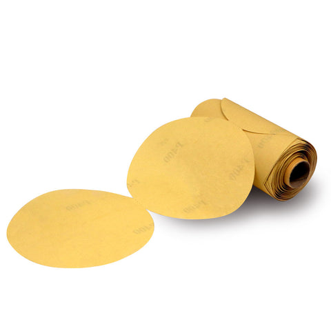 Alt text: 6-inch PSA sanding discs with aluminum oxide grains and sticky back, ideal for wood and metal finishing.