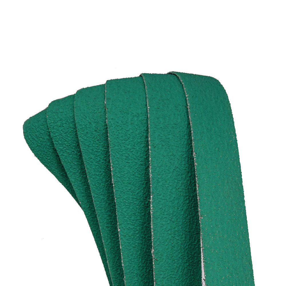 Pack of 40 sanding belts in various grits, suitable for metal and wood sanding, displayed neatly.