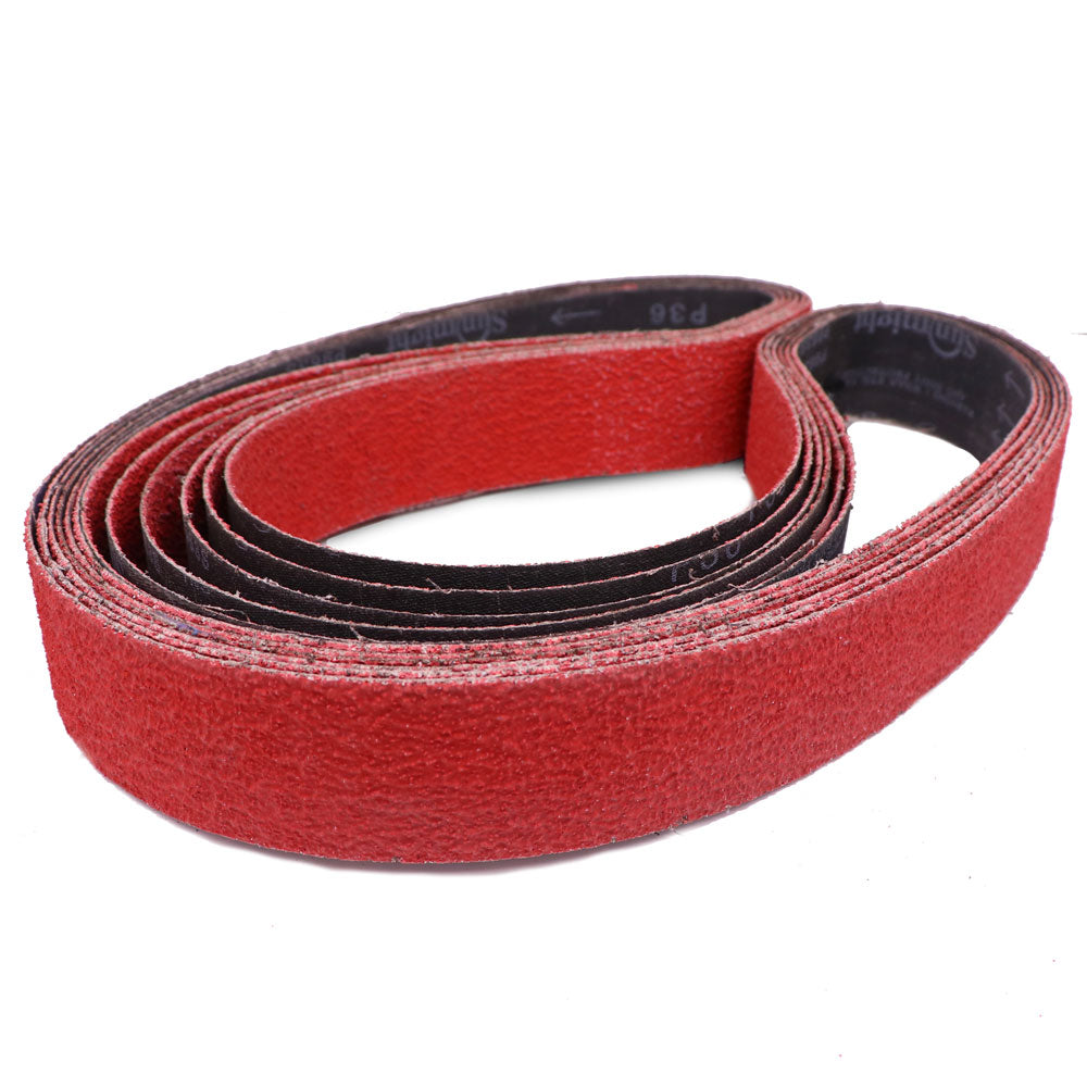 Pack of 12 Maverick Abrasives 2 x 60 sanding belts in Aluminum Oxide, Ceramic, and Zirconia for diverse grinding needs.