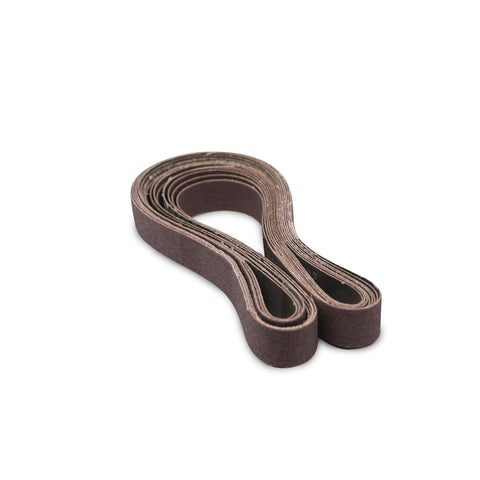 Pack of 12 Maverick Abrasives 2 x 60 sanding belts in Aluminum Oxide, Ceramic, and Zirconia for diverse grinding needs.