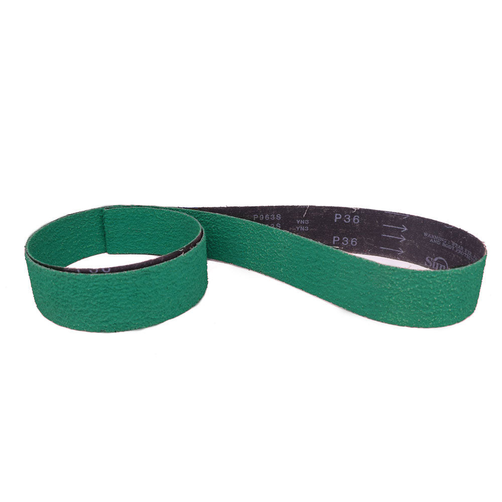 Pack of 2 durable 6 x 195 sanding belts for wood and metal, available in various grits and materials.