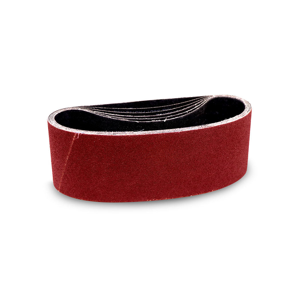 Pack of two 6 x 89 sanding belts for edge sanders, suitable for wood and metal applications.