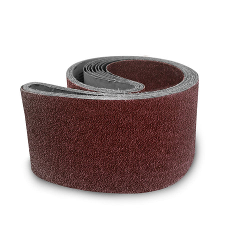 Pack of 10, 7-7/8 x 29-1/2 Floor Sanding Belts in various materials for diverse sanding needs, displayed neatly.