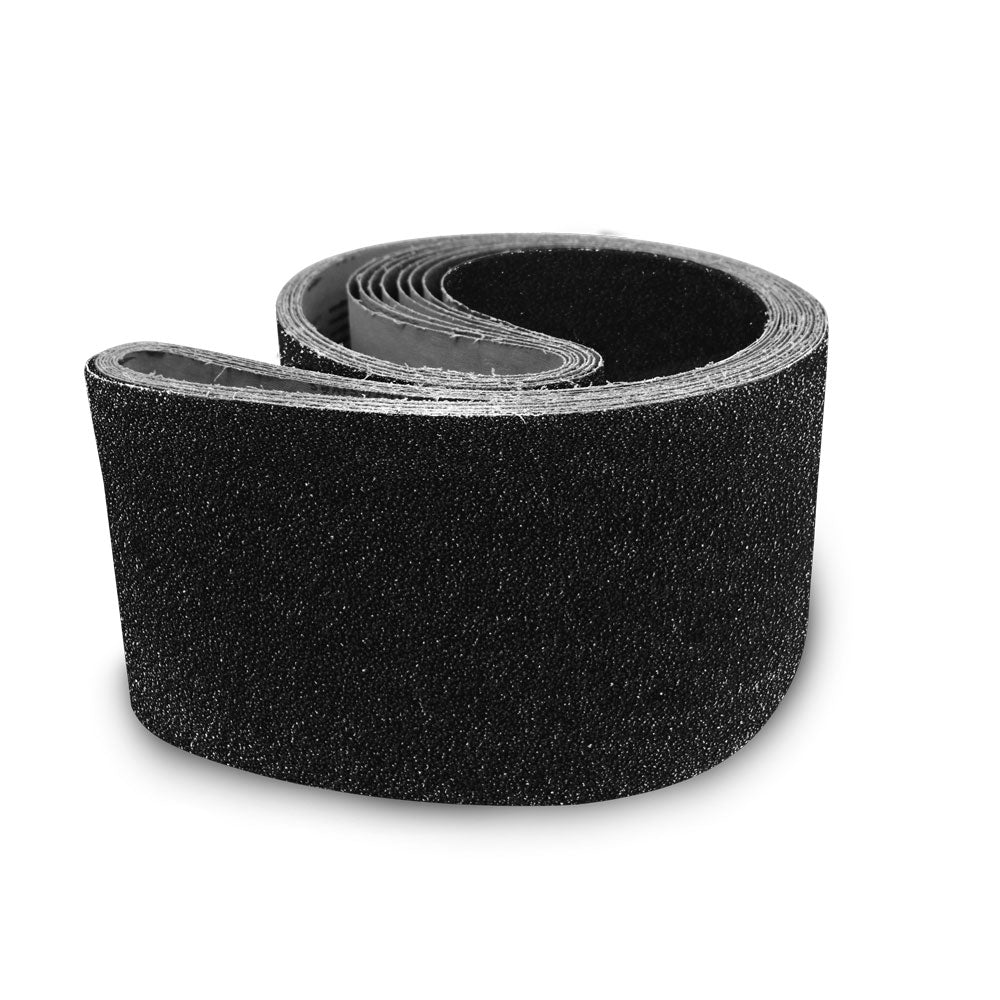 Pack of 10 Maverick Abrasives 7-7/8 x 29-1/2 Floor Sanding Belts in various grits for different floor sanders.