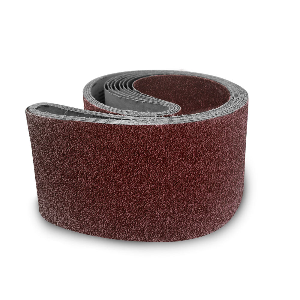 Alt text: Pack of 10 EZ-8 floor sanding belts in various materials, including Ceramic and Zirconia, for diverse sanding needs.