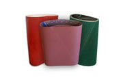 Pack of two 25x60-inch sanding belts in aluminum oxide and zirconia for versatile use in woodworking and metalworking.