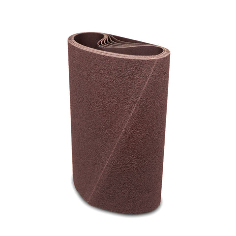 Pack of two 52 x 86-1/2 sanding belts made from premium aluminum oxide and zirconia, ideal for various surfaces.