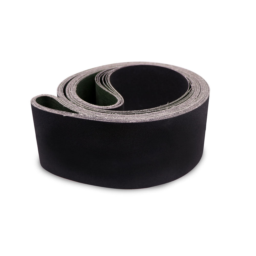 Pack of 24, 4x132 inch silicon carbide sanding belts for glass fabrication, durable and compatible with wet or dry applications.