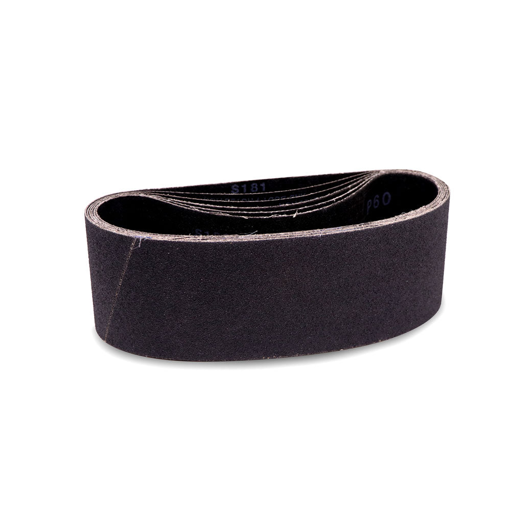 Pack of 24 silicon carbide sanding belts, 4x24, ideal for glass edge sanding and polishing.