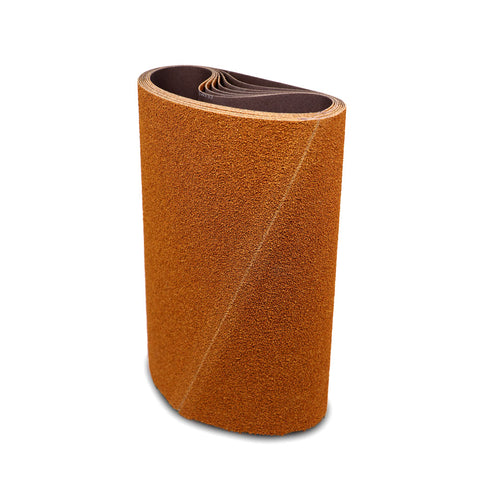 Alt text: Pack of 9 silicon carbide sanding belts, 4x54, ideal for glass fabrication including edge and bevel grinding.