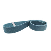 Pack of 12 non-woven 1 x 30 surface conditioning belts in brown, maroon, blue, and grey for various grit finishes.
