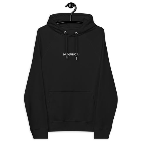 Unisex Maverick Abrasives eco raglan hoodie in charcoal melange with brushed lining and ribbed details.