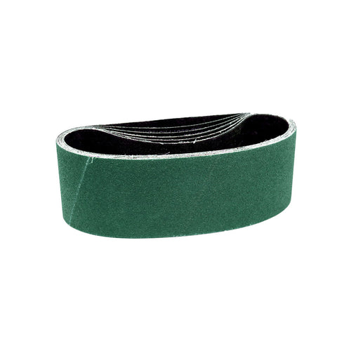 Pack of 10 floor sanding belts in various materials for diverse sanding needs, showing size and texture details.